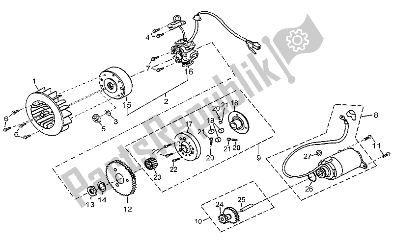All parts for the Flywheel-syarter Motor of the Aprilia Quasar 180 2004