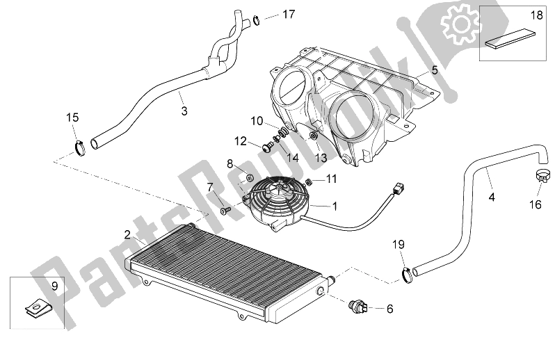 Tutte le parti per il Refrigeratore D'acqua del Aprilia Atlantic 300 2010