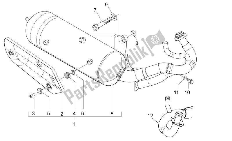All parts for the Exhaust Unit of the Aprilia Sport City ONE 50 2T 2V E3 2008