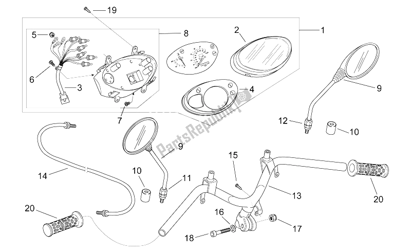 All parts for the Handlebar - Dashboard of the Aprilia Scarabeo 50 2T ENG Minarelli 1998