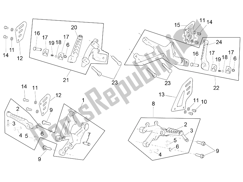 All parts for the Foot Rests of the Aprilia RSV4 RR Racer Pack 1000 2015