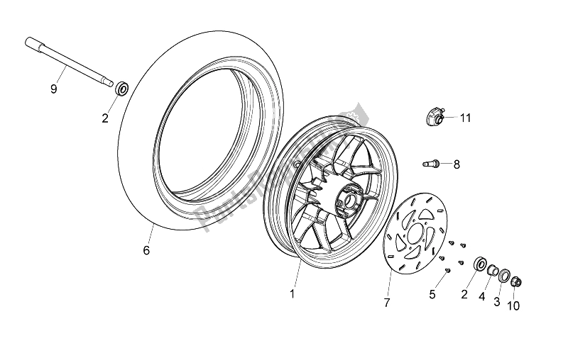 All parts for the Front Wheel of the Aprilia Sport City ONE 125 4T E3 2008