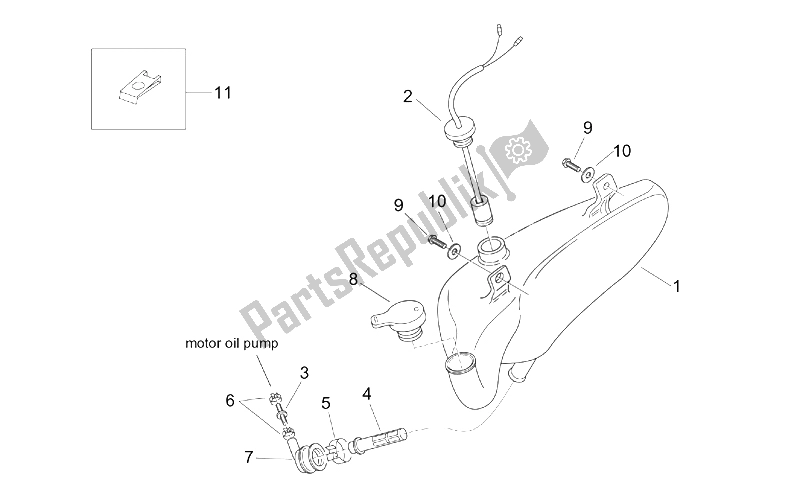 All parts for the Oil Tank of the Aprilia Mojito Custom 50 2T ENG Aprilia 1999