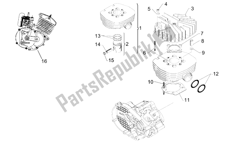 Alle onderdelen voor de Kop - Cilinder - Zuiger van de Aprilia Mini RX Experience 50 2003