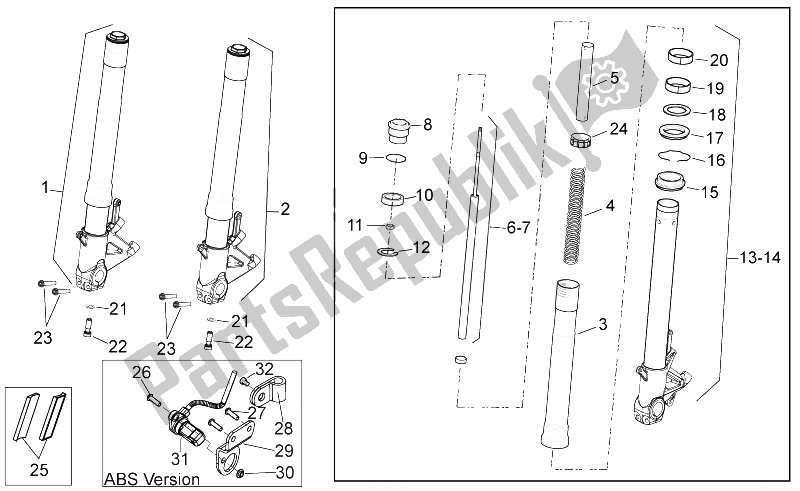 All parts for the Front Fork of the Aprilia Shiver 750 2007