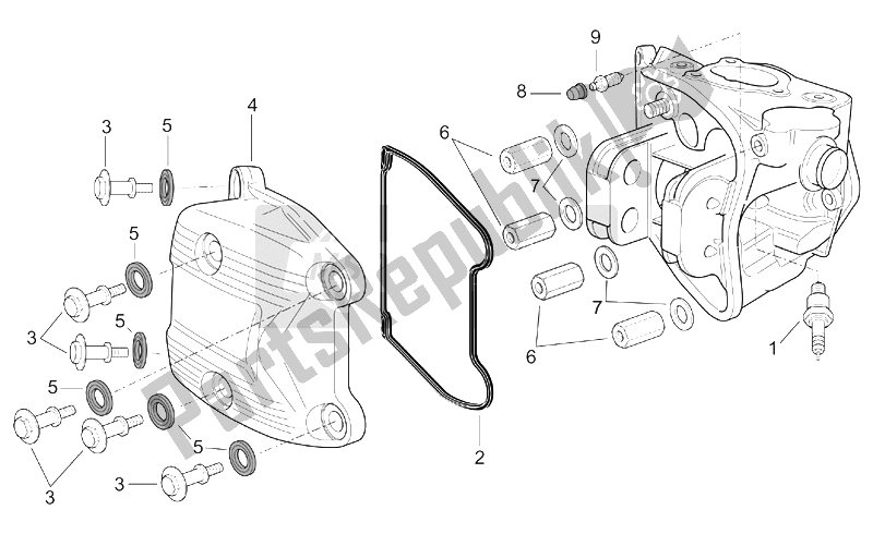 All parts for the Head Cover (ext. Thermostat) of the Aprilia Atlantic 500 2001