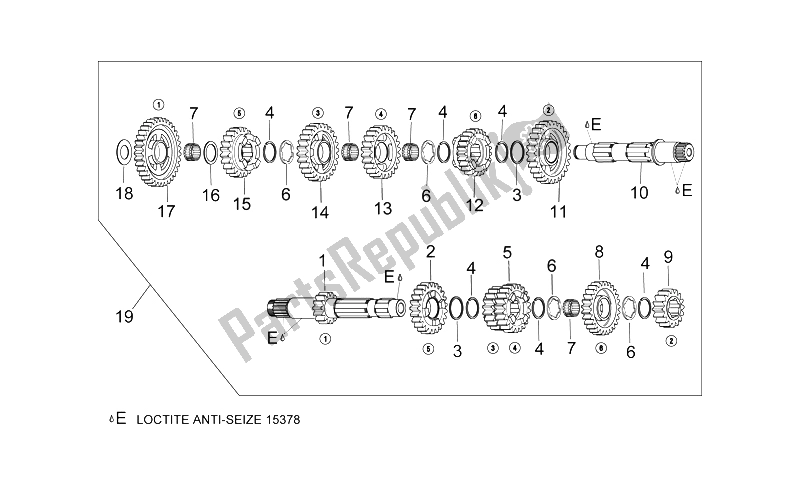 All parts for the Gear Box of the Aprilia RSV Mille 1000 1998