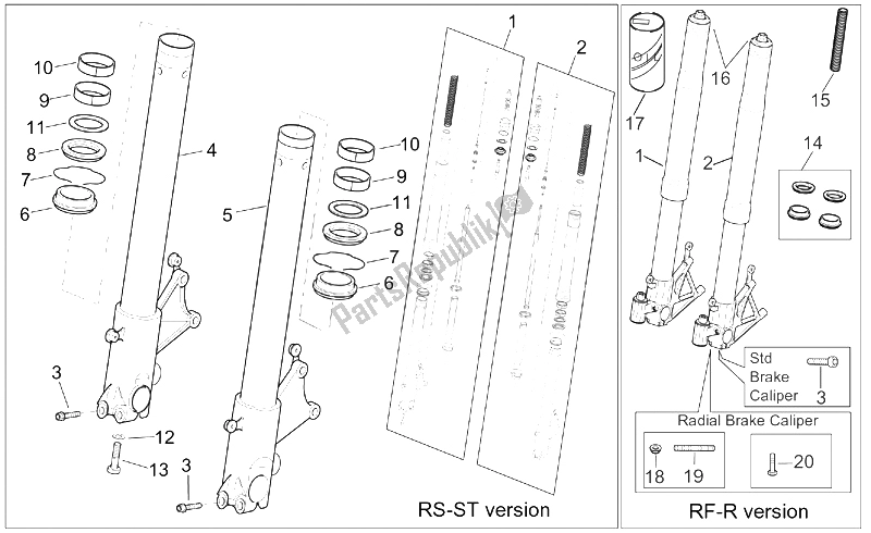 Toutes les pièces pour le Fourche Avant Ii du Aprilia RSV Tuono 1000 2002