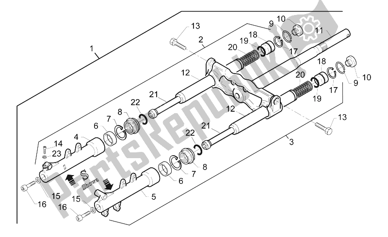 All parts for the Front Fork of the Aprilia Gulliver 50 H2O 1996