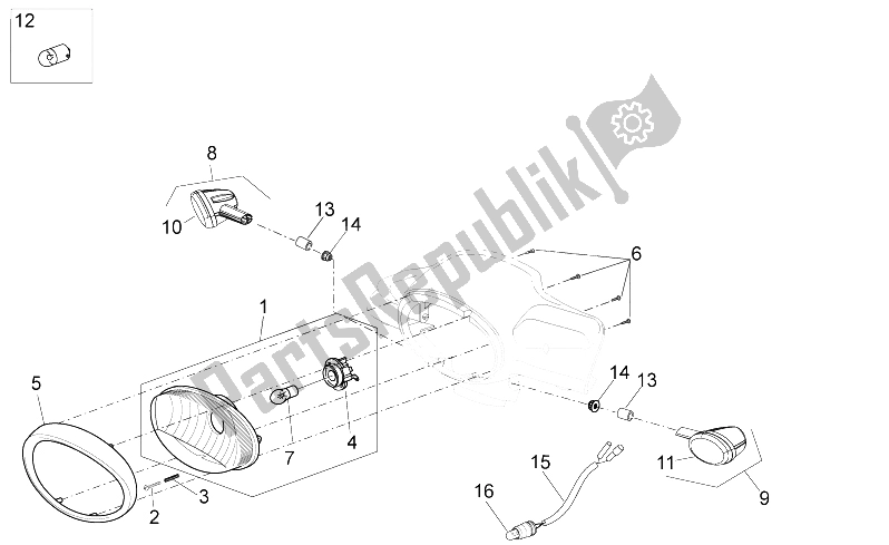 Alle onderdelen voor de Voorlichten van de Aprilia Scarabeo 100 4T E3 2010