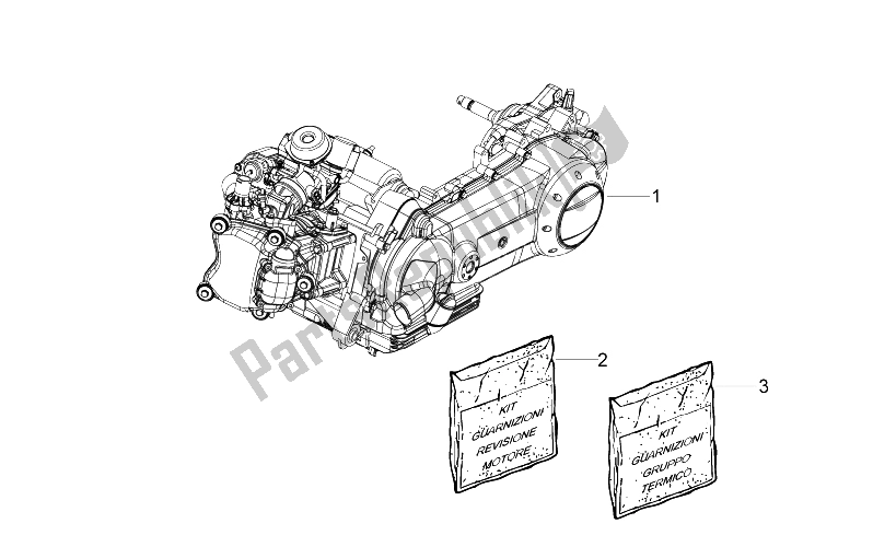 Alle onderdelen voor de Motor Assemblage van de Aprilia SR Motard 125 4T E3 2012