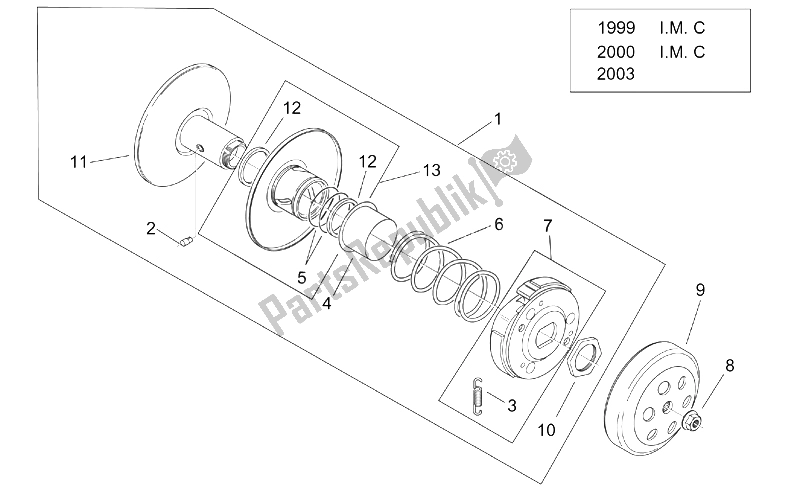 All parts for the Clutch Ii of the Aprilia Mojito Custom 50 2T ENG Aprilia 1999