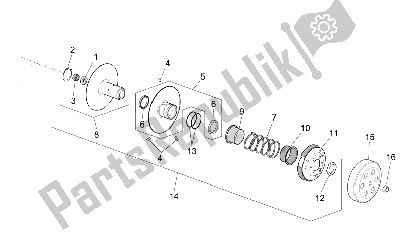 Todas as partes de Embreagem do Aprilia Scarabeo 50 4T 2V E2 2006