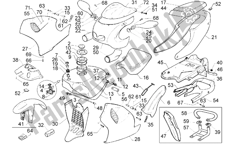 All parts for the Body of the Aprilia RS 125 ENG 123 CC 1996