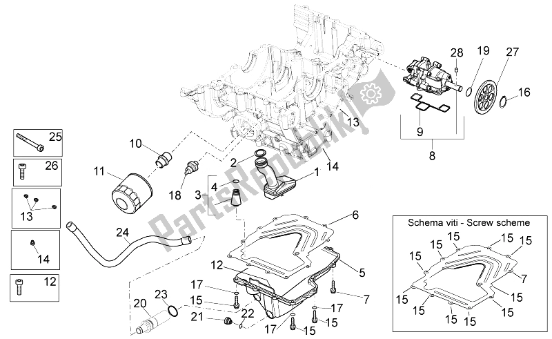 All parts for the Lubrication of the Aprilia Tuono 1000 V4 R Aprc ABS 2014