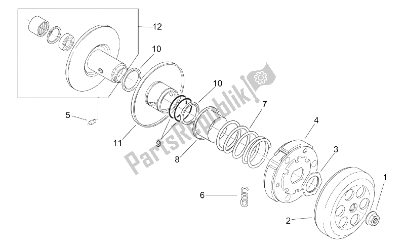 Toutes les pièces pour le Embrayage du Aprilia Scarabeo 100 2T ENG Yamaha 2000