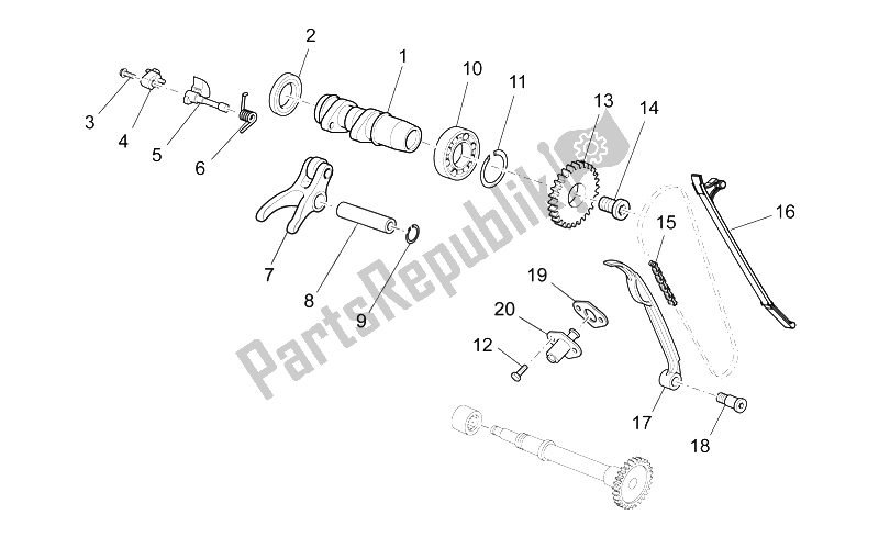 Alle onderdelen voor de Voorste Cilinder Timing Systeem van de Aprilia RXV 450 550 Street Legal 2009