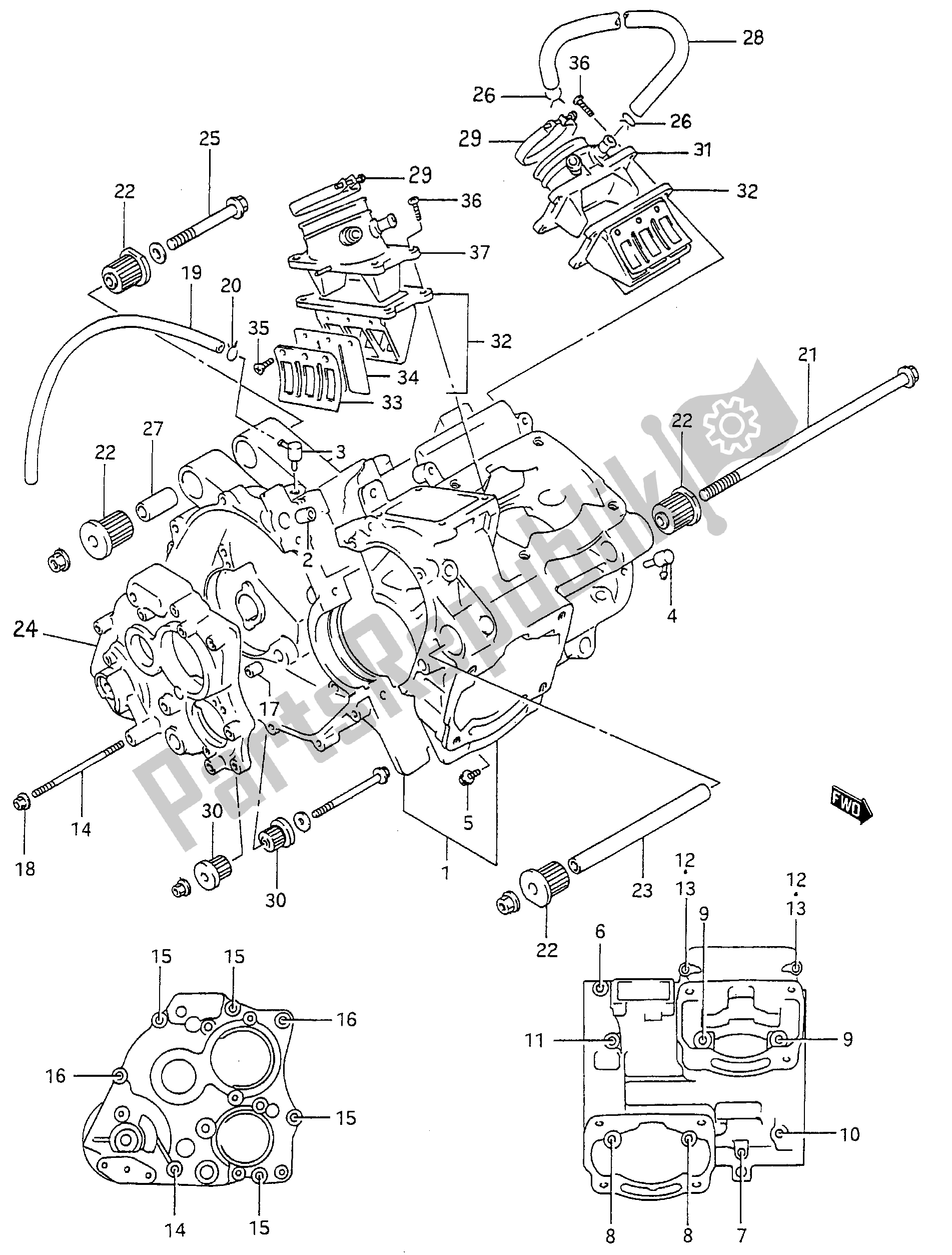 Alle onderdelen voor de Cartereenheid van de Aprilia RS 250 1994