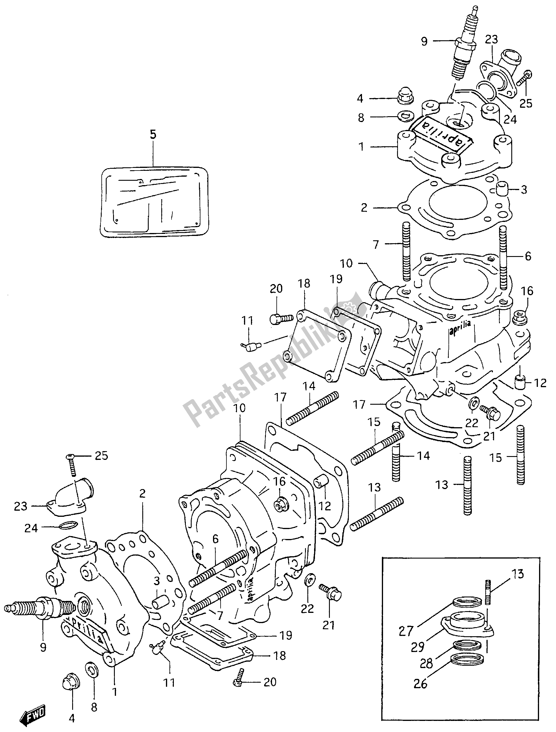 Alle onderdelen voor de Cilindereenheid van de Aprilia RS 250 1994