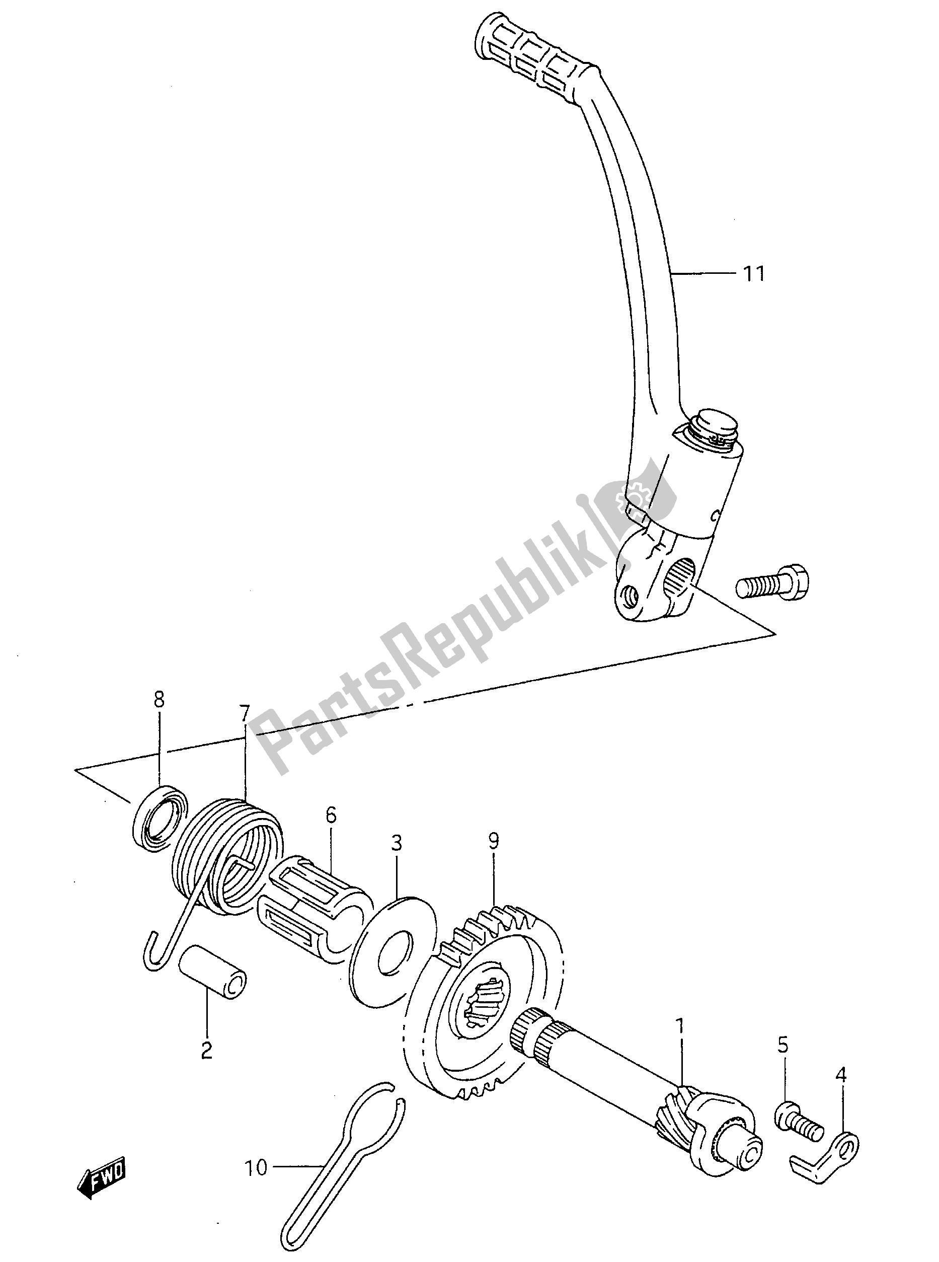 Alle onderdelen voor de Kick Starter van de Aprilia RS 250 1994