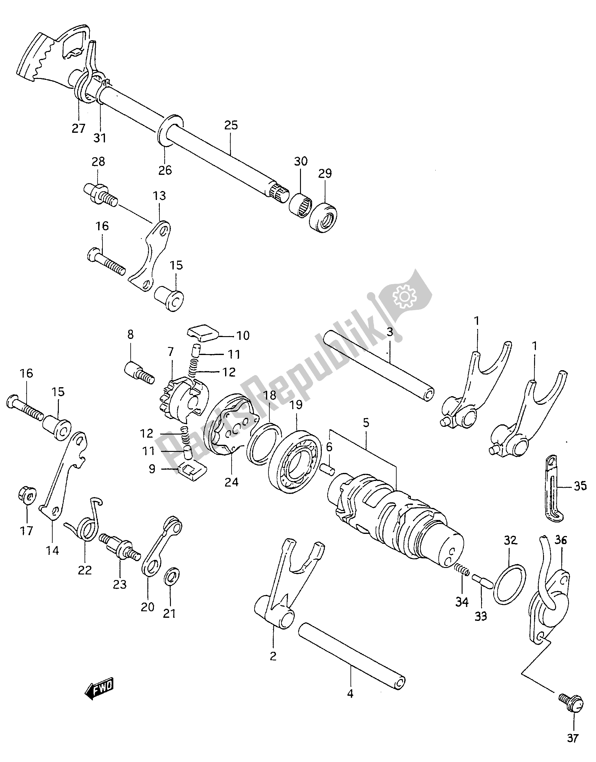 Alle onderdelen voor de Schakelen van de Aprilia RS 250 1994