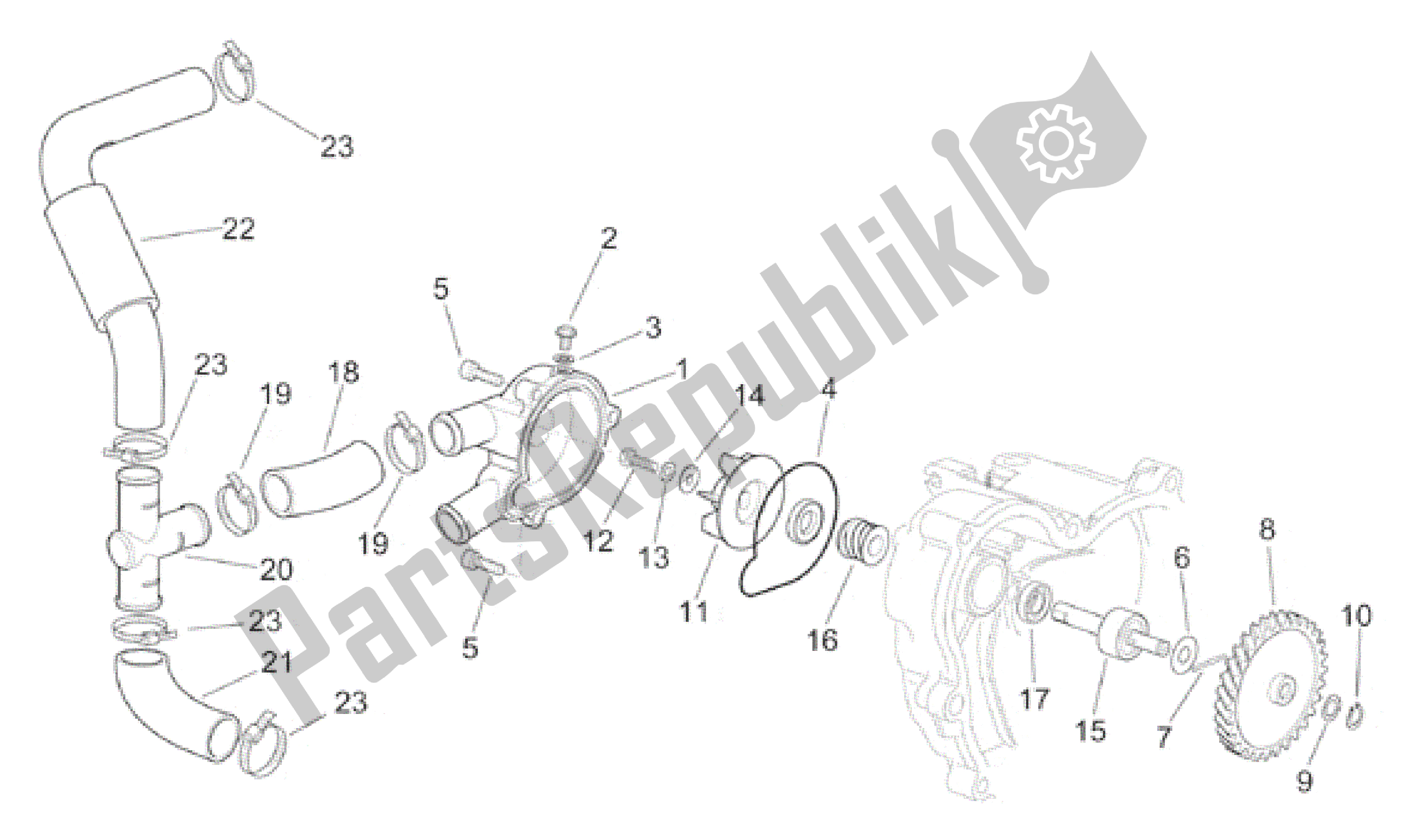 All parts for the Water Pump of the Aprilia RS 250 1995 - 1997