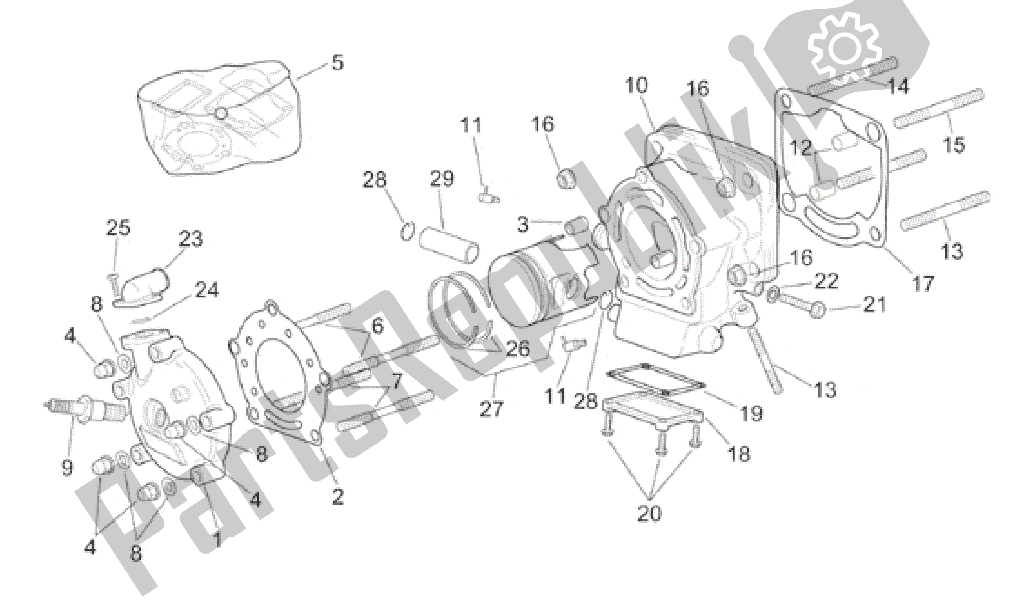 All parts for the Horizontal Cylinder Assembly of the Aprilia RS 250 1995 - 1997