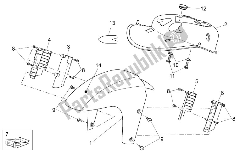 All parts for the Front Body - Front Mudguard of the Aprilia Sport City Cube 125 200 Carb E3 2008