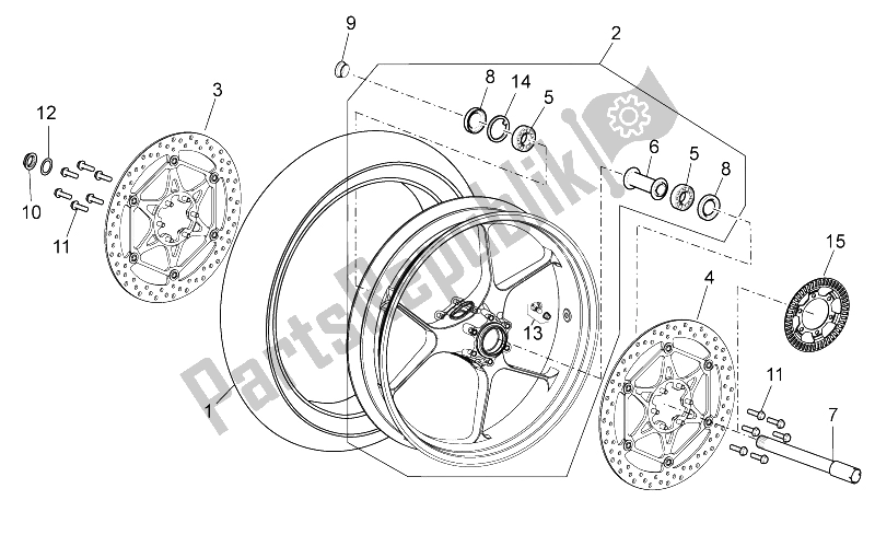 All parts for the Front Wheel of the Aprilia Tuono V4 1100 RR USA CND 2016