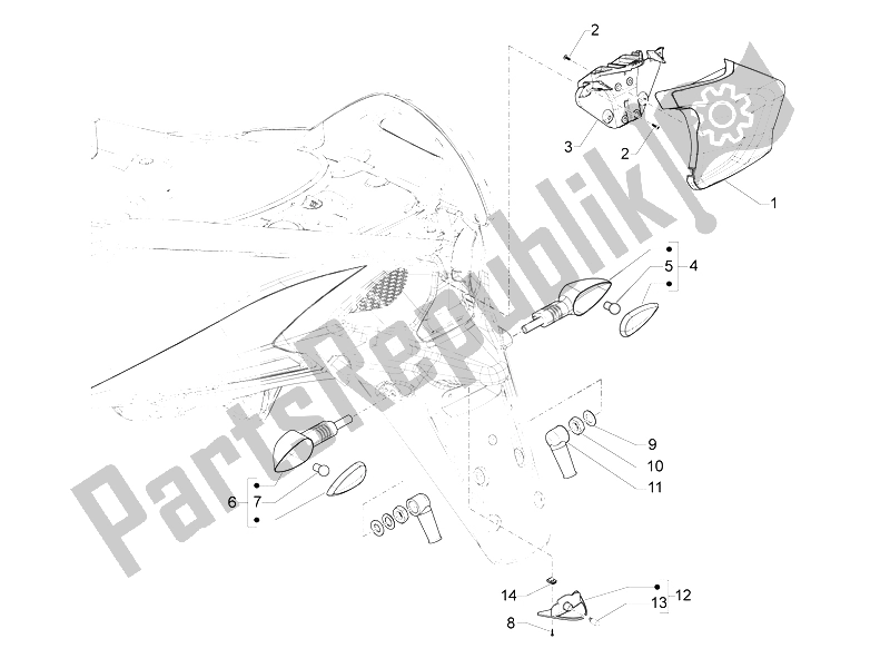 Todas as partes de Faróis Traseiros - Pisca-piscas do Aprilia SRV 850 4T 8V E3 2012