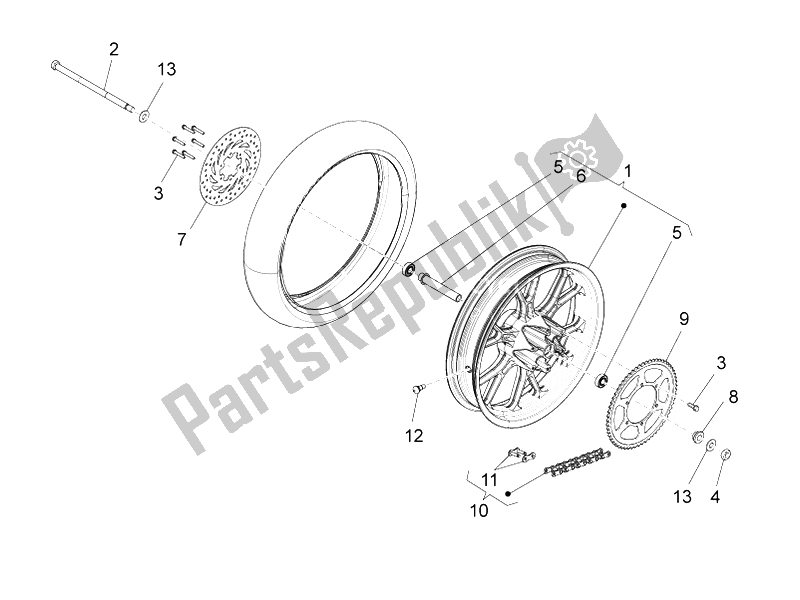 All parts for the Rear Wheel Ii of the Aprilia RX SX 50 2011