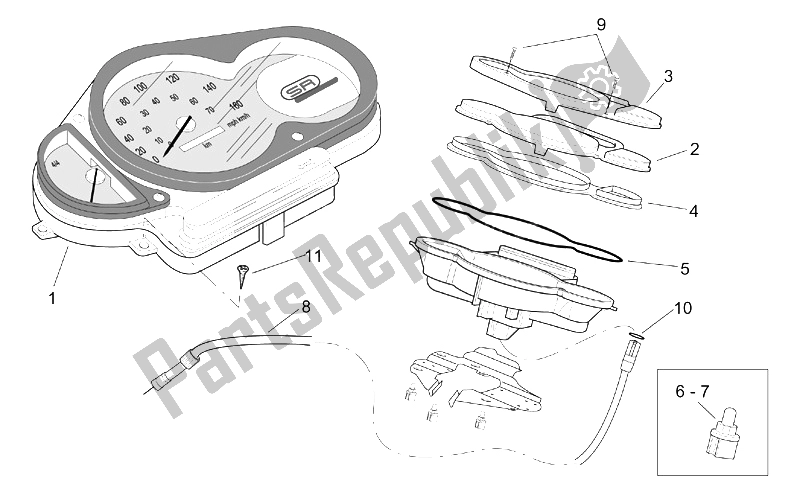 All parts for the Dashboard of the Aprilia SR 125 150 1999