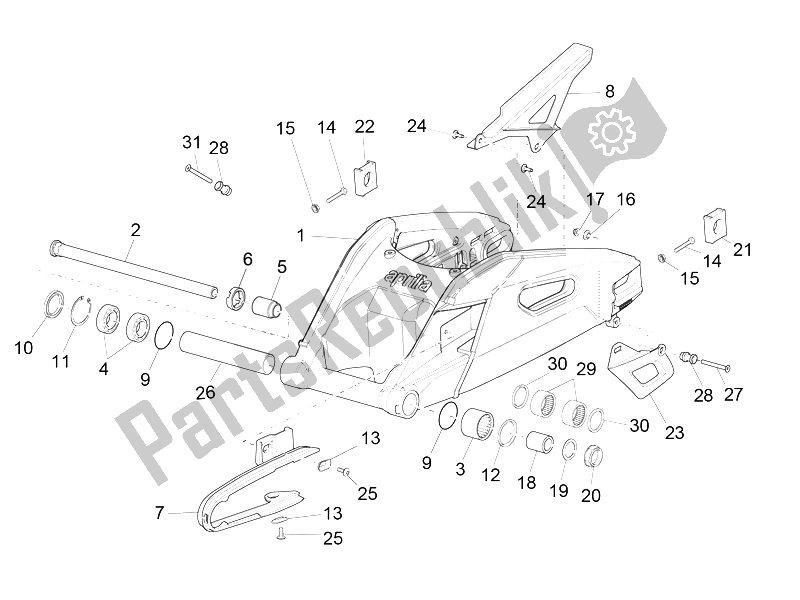 Alle onderdelen voor de Zwenkarm van de Aprilia RSV4 Racing Factory L E 1000 2015