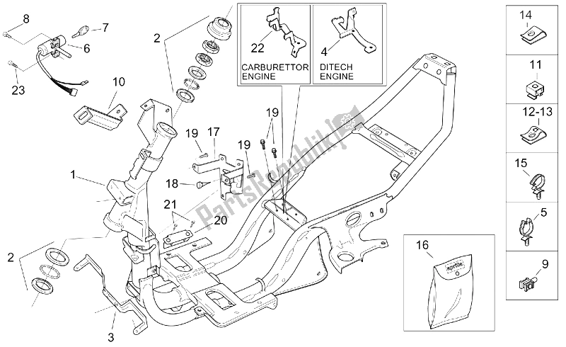 Alle onderdelen voor de Kader van de Aprilia SR 50 H2O Ditech Carb 2000