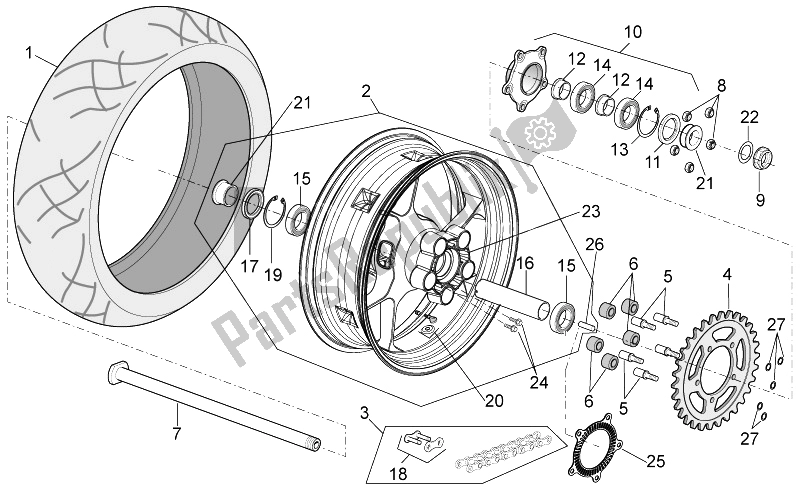 Alle onderdelen voor de Achterwiel van de Aprilia Tuono 1000 V4 R Aprc ABS 2014