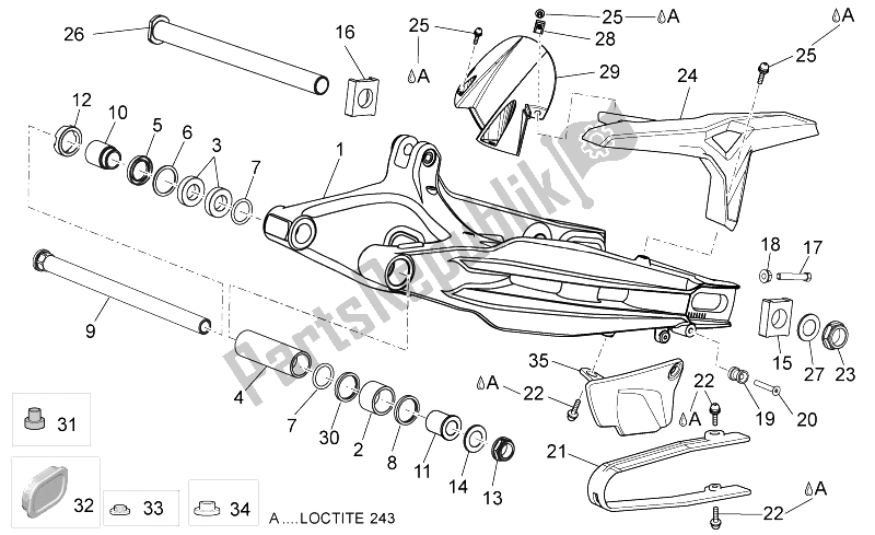 All parts for the Swing Arm of the Aprilia Dorsoduro 750 ABS 2008