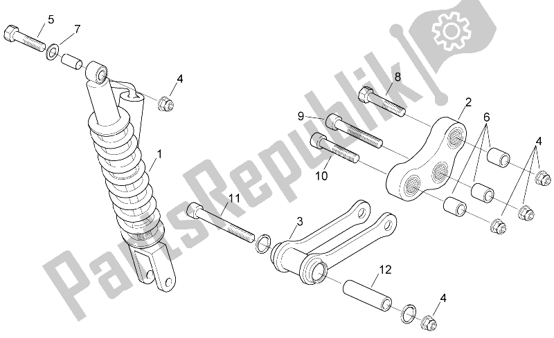 All parts for the Rear Shock Absorber of the Aprilia MX 50 2004