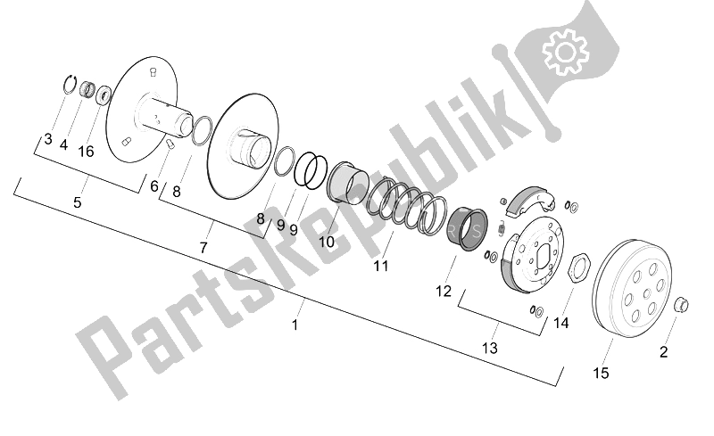 Tutte le parti per il Frizione del Aprilia Scarabeo 50 2T E2 ENG Piaggio 2005