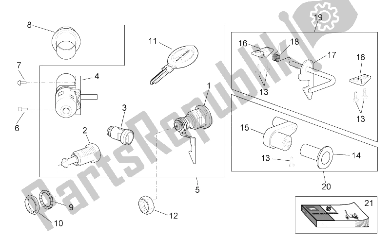 Todas las partes para Calcomanía - Kit De Hardware De Bloqueo de Aprilia Scarabeo 50 4T 4V E2 2009