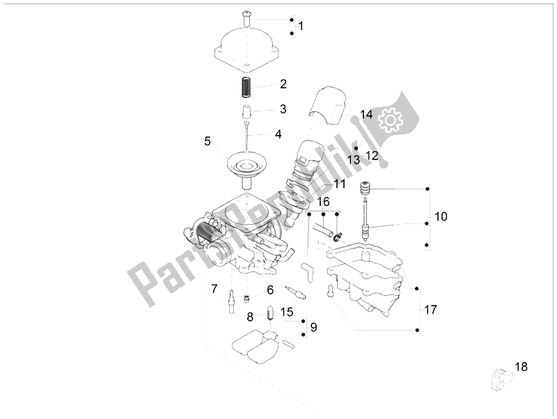 Alle onderdelen voor de Carburateur Onderdelen van de Aprilia SR Motard 125 4T E3 2012