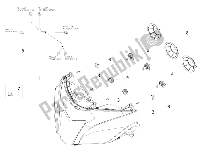 Toutes les pièces pour le Phare du Aprilia Tuono V4 1100 Factory USA CND 2016