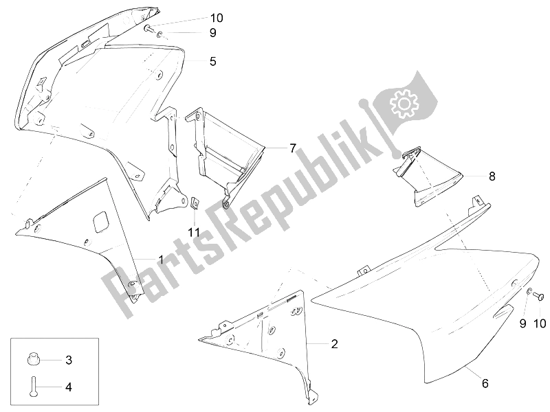 Alle onderdelen voor de Seitenverkl van de Aprilia RSV4 RR 1000 2015