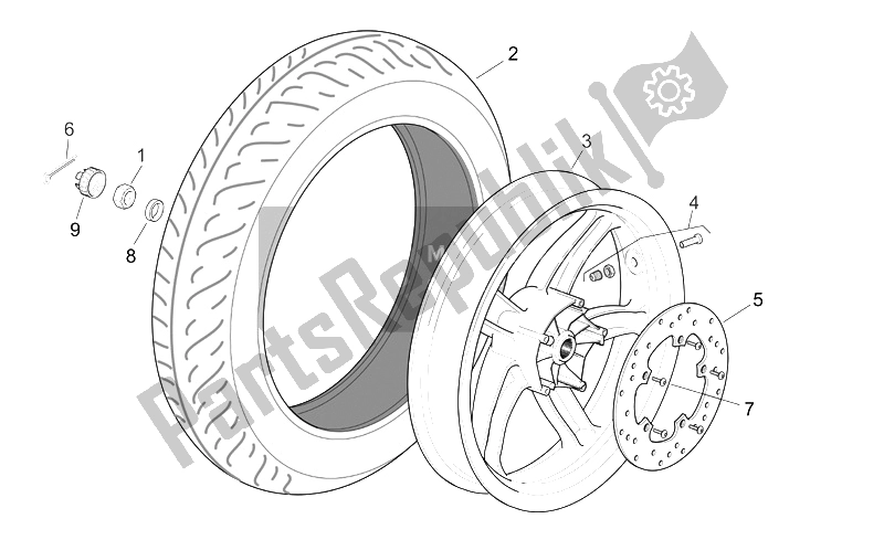 All parts for the Rear Wheel of the Aprilia Scarabeo 125 250 E2 ENG Piaggio 2004