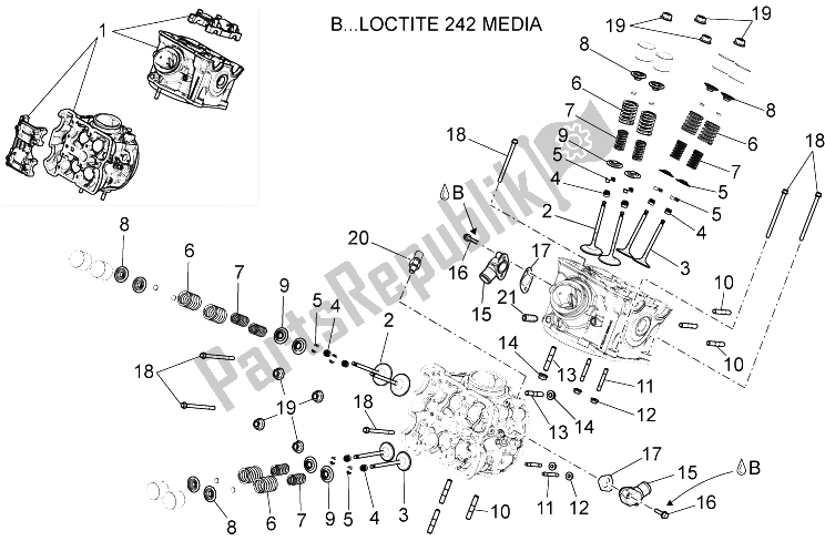 Alle onderdelen voor de Cilinderkop - Kleppen van de Aprilia Dorsoduro 1200 2010