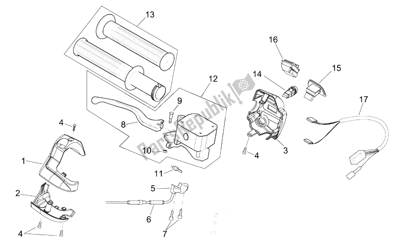 Toutes les pièces pour le Contrôles Rh du Aprilia Scarabeo 125 200 E3 ENG Piaggio 2006