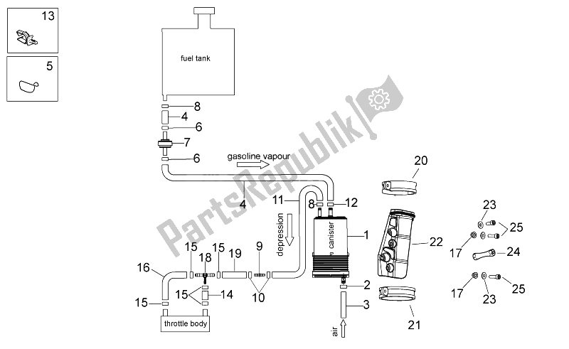 All parts for the Fuel Vapour Recover System of the Aprilia RSV4 Aprc R 1000 2011