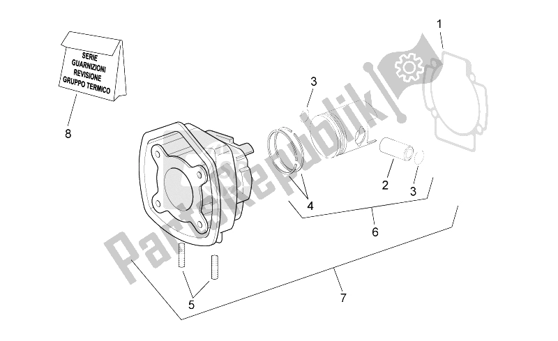 Todas las partes para Cilindro Con Pistón de Aprilia SR 50 IE Carb MY 2010