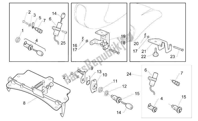 All parts for the Lock Hardware Kit of the Aprilia Gulliver 50 H2O 1996
