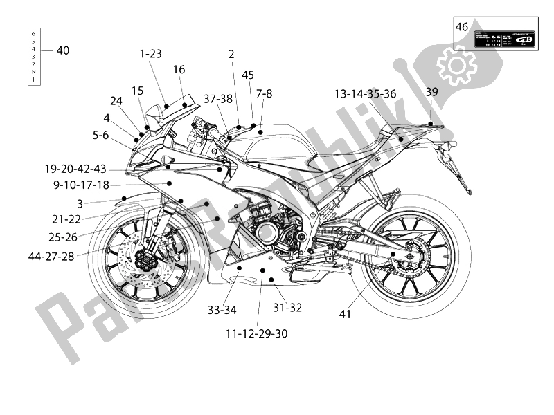 All parts for the Decal of the Aprilia RS4 125 4T 2011