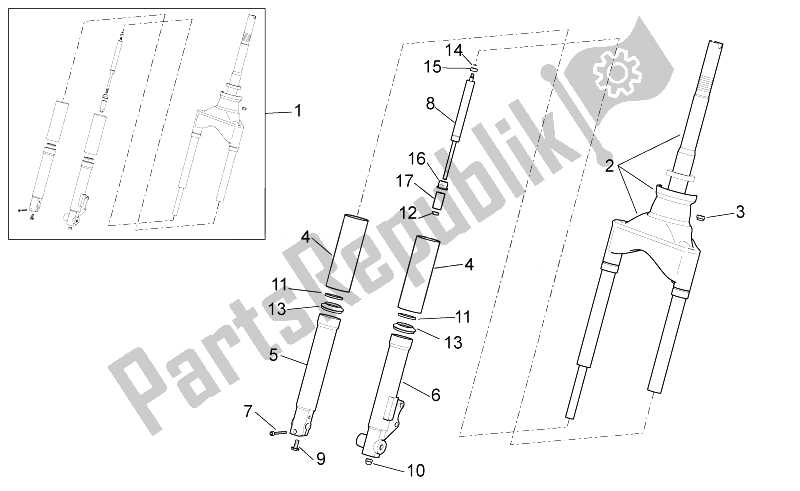 Todas as partes de Garfo Dianteiro do Aprilia Scarabeo 50 4T 4V 2014